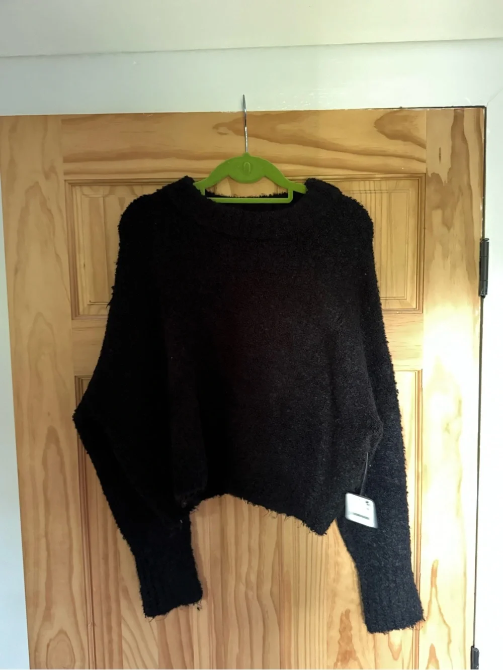 Free People Black Fuzzy Crewneck Sweater
